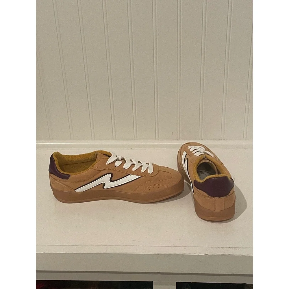 Madden Girl Tan Suede Lace Up Sneakers Low Top Casual Athletic Shoes Womens‎